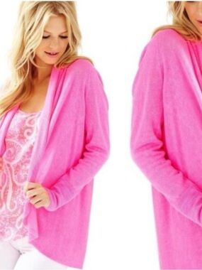 Lily Pulitzer Holden linen Lightweight Pink Open-Front Women Cardigan shawl S